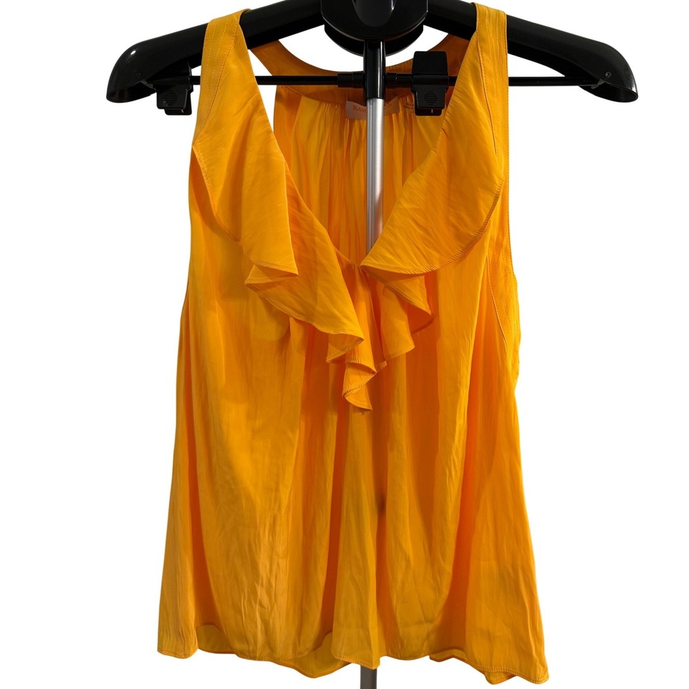 Ramy Brook Orange Ruffle V-Neck Sleeveless Blouse Top Size Large